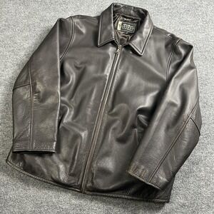 Eddie Bauer Legend Jacket Mens XL Brown Leather Motorcycle Belted Zip Pockets